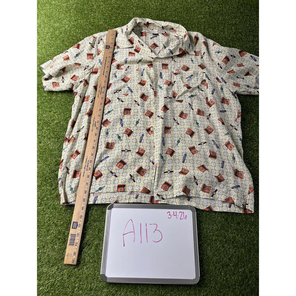 Vintage Guess Jeans USA Men's Shirt XXL 2X Cigar Box Print button‎ down Yellow